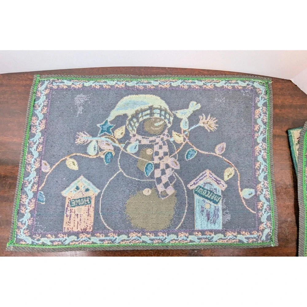 Vintage Christmas Snowman Cardinal Tapestry Placemats Set of 2 Holiday 19x13